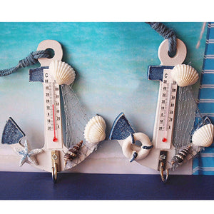 Creative Gift Wood Anchor Thermometer Crafts Art Wall Hanging Hook Meter Gauge Shell Nautical Decor Vintage Home Decoration acacuss