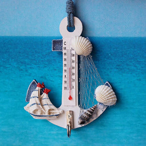 Creative Gift Wood Anchor Thermometer Crafts Art Wall Hanging Hook Meter Gauge Shell Nautical Decor Vintage Home Decoration acacuss