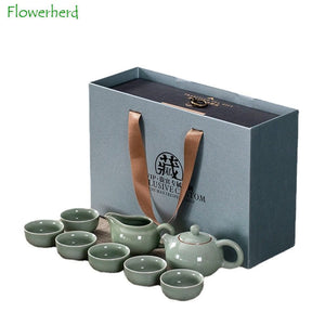 Creative Gifts Kung Fu Tea Set A Set of Brief Modern Ice Ceramic Teapot Tea Bowl Cup Gift Box Tea Pot and Cup Set Chinese acacuss