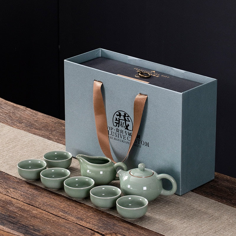 Creative Gifts Kung Fu Tea Set A Set of Brief Modern Ice Ceramic Teapot Tea  Bowl Cup Gift Box Tea Pot and Cup Set Chinese - B