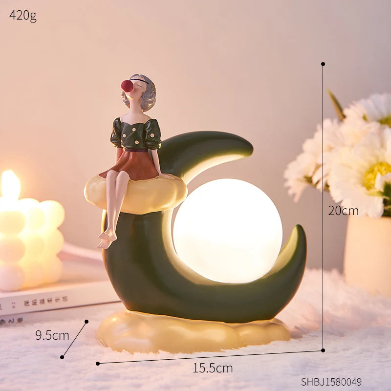 Creative Girl Ornaments Resin LED Lamp Office Decoration Aesthetic Room Decor Bedroom Decoration Accessories Home Decor Gift acacuss