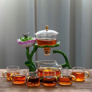 Creative GlassTea Set Automatic Teapot Tea  Heat-resistant Kungfu Tea Drinking Lotus Incense Burner Tea Make acacuss