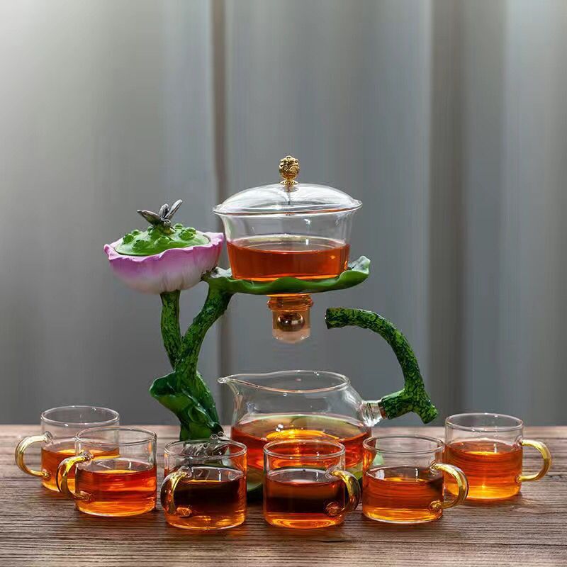Creative GlassTea Set Automatic Teapot Tea  Heat-resistant Kungfu Tea Drinking Lotus Incense Burner Tea Make acacuss