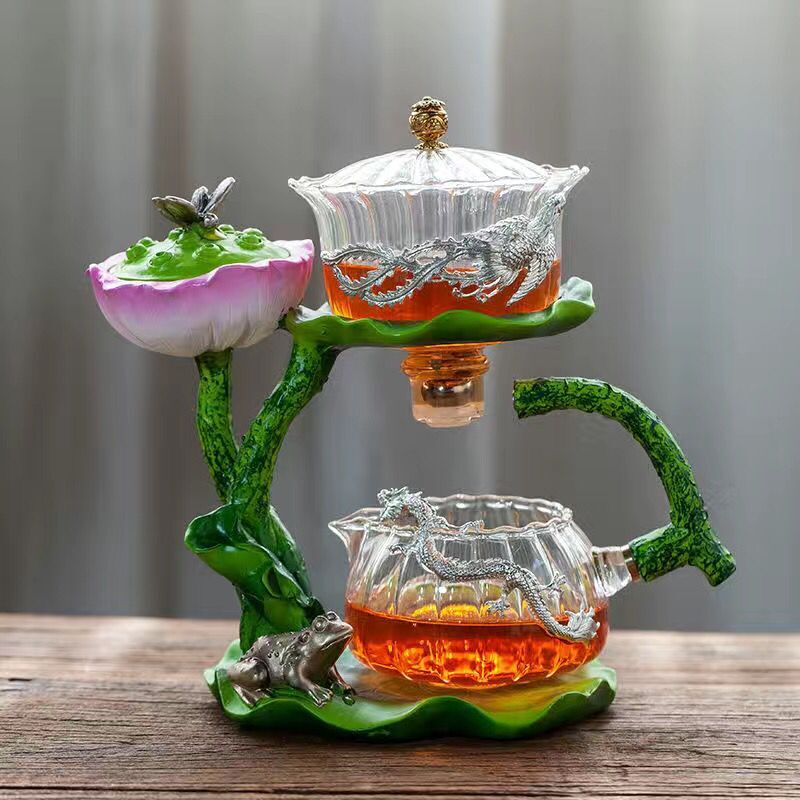 Creative GlassTea Set Automatic Teapot Tea  Heat-resistant Kungfu Tea Drinking Lotus Incense Burner Tea Make acacuss