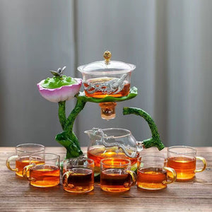 Creative GlassTea Set Automatic Teapot Tea  Heat-resistant Kungfu Tea Drinking Lotus Incense Burner Tea Make acacuss