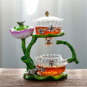 Creative GlassTea Set Automatic Teapot Tea  Heat-resistant Kungfu Tea Drinking Lotus Incense Burner Tea Make acacuss