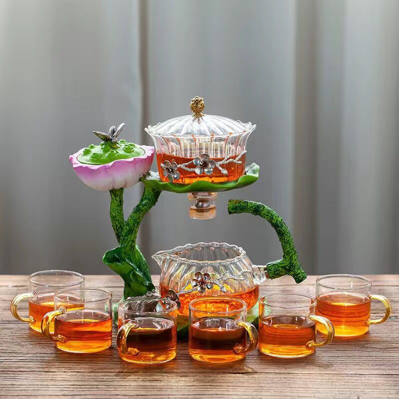 Creative GlassTea Set Automatic Teapot Tea  Heat-resistant Kungfu Tea Drinking Lotus Incense Burner Tea Make acacuss