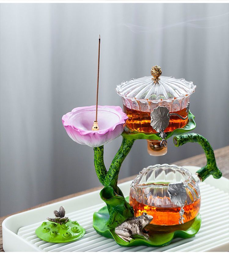 Creative GlassTea Set Automatic Teapot Tea  Heat-resistant Kungfu Tea Drinking Lotus Incense Burner Tea Make acacuss