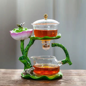 Creative GlassTea Set Automatic Teapot Tea  Heat-resistant Kungfu Tea Drinking Lotus Incense Burner Tea Make acacuss