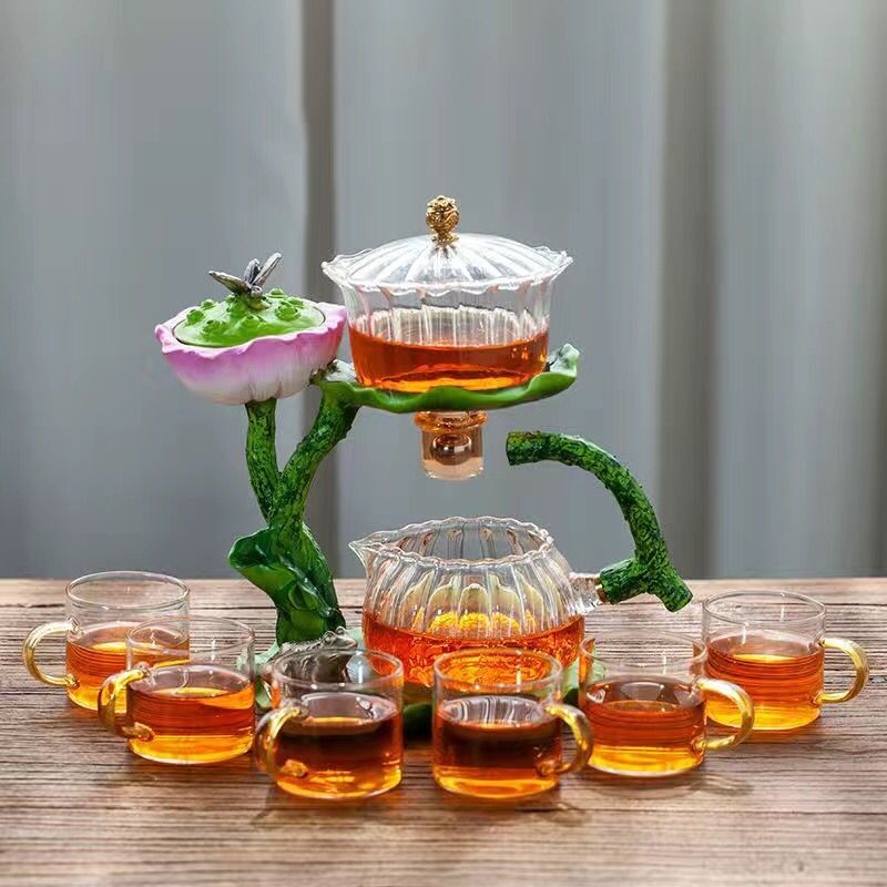 Creative GlassTea Set Automatic Teapot Tea  Heat-resistant Kungfu Tea Drinking Lotus Incense Burner Tea Make acacuss