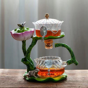 Creative GlassTea Set Automatic Teapot Tea  Heat-resistant Kungfu Tea Drinking Lotus Incense Burner Tea Make acacuss