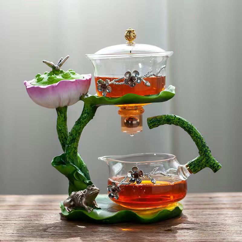 Creative GlassTea Set Automatic Teapot Tea  Heat-resistant Kungfu Tea Drinking Lotus Incense Burner Tea Make acacuss