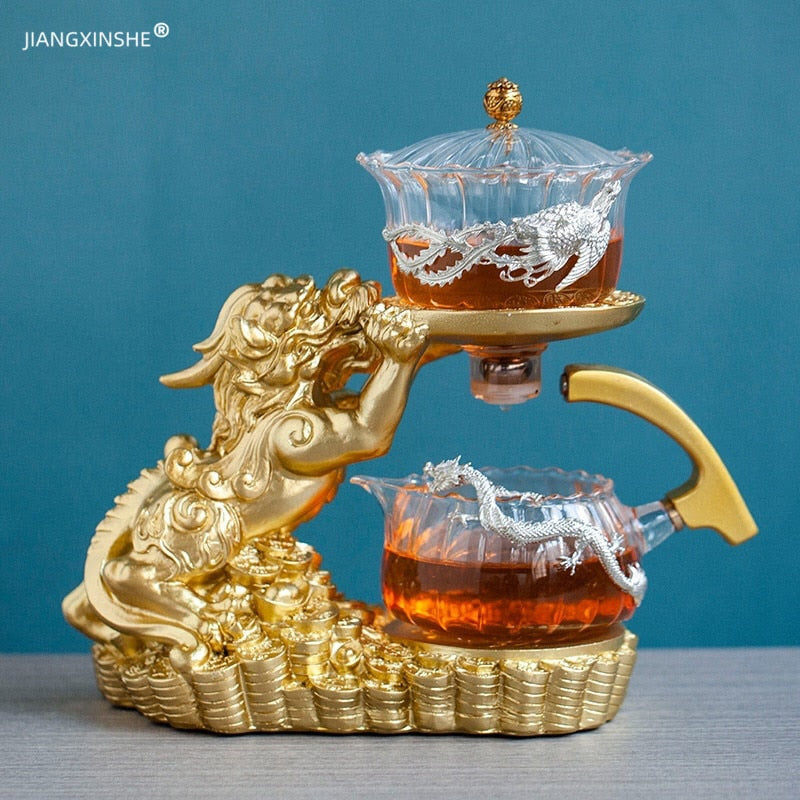 Creative GlassTea Set Automatic Teapot Tea Heat-resistant Kungfu Tea Drinking  Tea Make Brave Troops acacuss