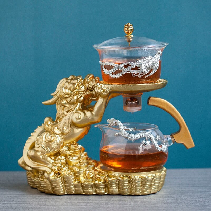 Creative GlassTea Set Automatic Teapot Tea Heat-resistant Kungfu Tea Drinking  Tea Make Brave Troops acacuss