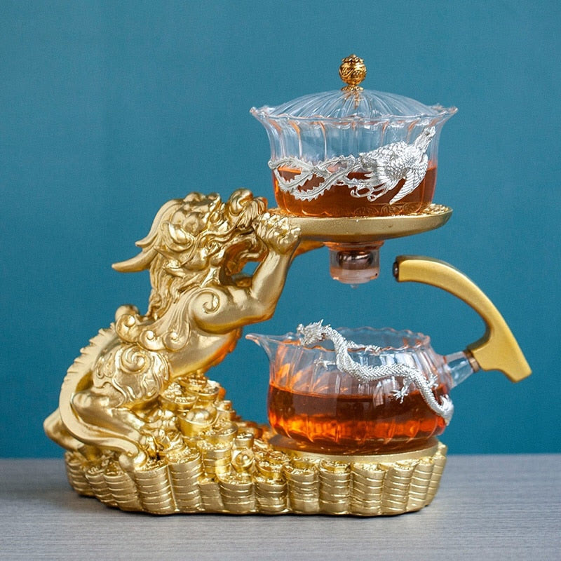 Creative GlassTea Set Automatic Teapot Tea Heat-resistant Kungfu Tea Drinking  Tea Make Brave Troops acacuss