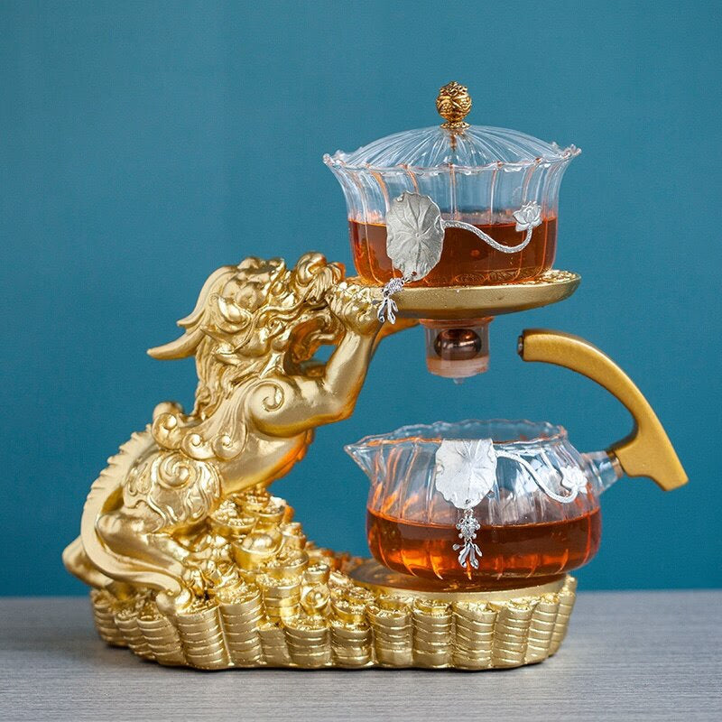 Creative GlassTea Set Automatic Teapot Tea Heat-resistant Kungfu Tea Drinking  Tea Make Brave Troops acacuss