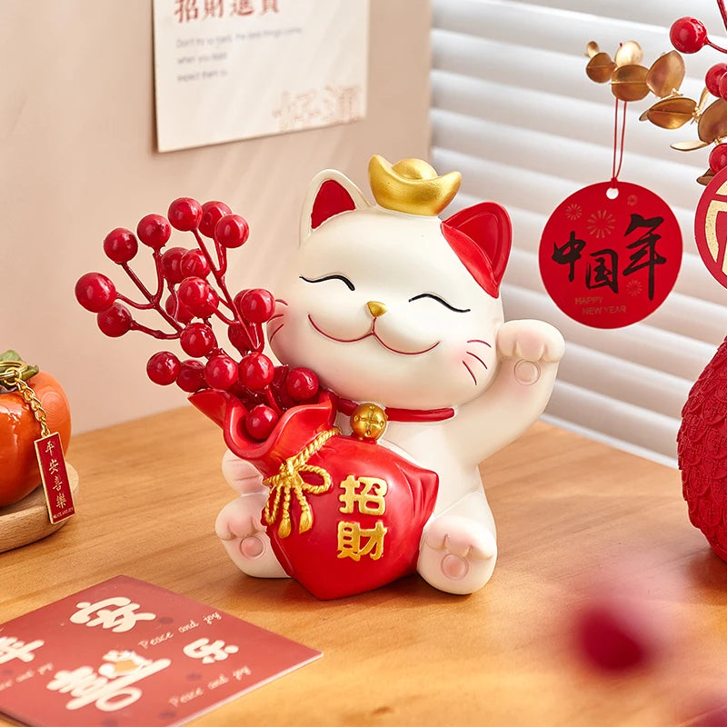Creative Home Decoration Lucky Cat Storage Boxes Resin Crafts Simple Living Room Table Ornaments Modern Office Deskt Accessories acacuss
