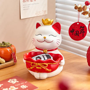 Creative Home Decoration Lucky Cat Storage Boxes Resin Crafts Simple Living Room Table Ornaments Modern Office Deskt Accessories acacuss
