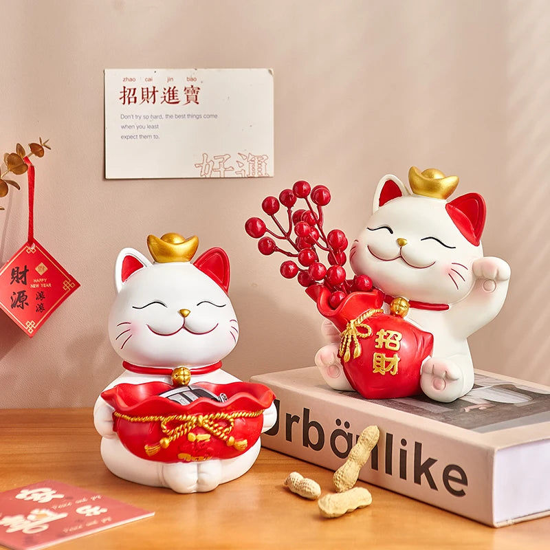 Creative Home Decoration Lucky Cat Storage Boxes Resin Crafts Simple Living Room Table Ornaments Modern Office Deskt Accessories acacuss