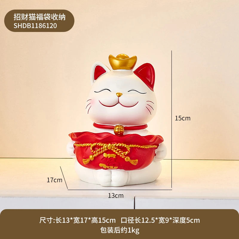 Creative Home Decoration Lucky Cat Storage Boxes Resin Crafts Simple Living Room Table Ornaments Modern Office Deskt Accessories acacuss