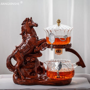 Creative Horse Teapot Full Automatic Glass Teapot Infuser Magnetic Water Diversion Heat-resistant Kungfu Tea Drinking Tea Set acacuss