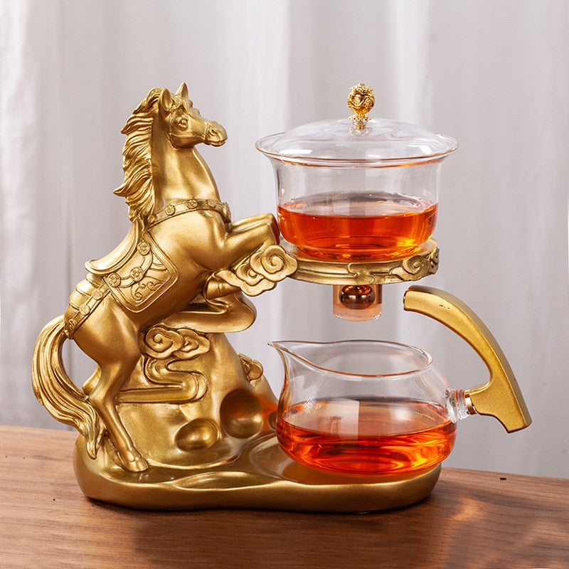 Creative Horse Teapot Full Automatic Glass Teapot Infuser Magnetic Water Diversion Heat-resistant Kungfu Tea Drinking Tea Set acacuss