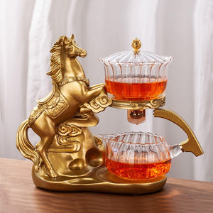 Creative Horse Teapot Full Automatic Glass Teapot Infuser Magnetic Water Diversion Heat-resistant Kungfu Tea Drinking Tea Set acacuss