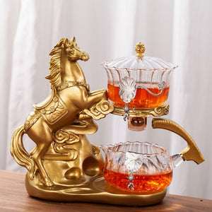 Creative Horse Teapot Full Automatic Glass Teapot Infuser Magnetic Water Diversion Heat-resistant Kungfu Tea Drinking Tea Set acacuss