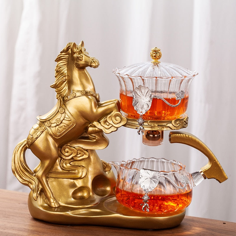 Creative Horse Teapot Full Automatic Glass Teapot Infuser Magnetic Water Diversion Heat-resistant Kungfu Tea Drinking Tea Set acacuss