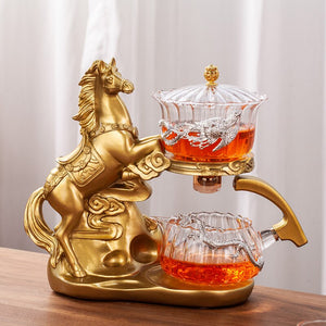 Creative Horse Teapot Full Automatic Glass Teapot Infuser Magnetic Water Diversion Heat-resistant Kungfu Tea Drinking Tea Set acacuss