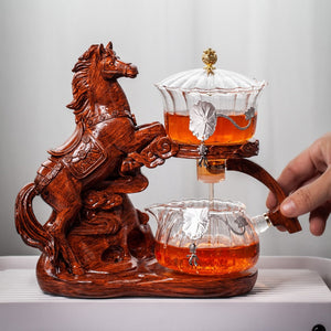 Creative Horse Teapot Full Automatic Glass Teapot Infuser Magnetic Water Diversion Heat-resistant Kungfu Tea Drinking Tea Set acacuss