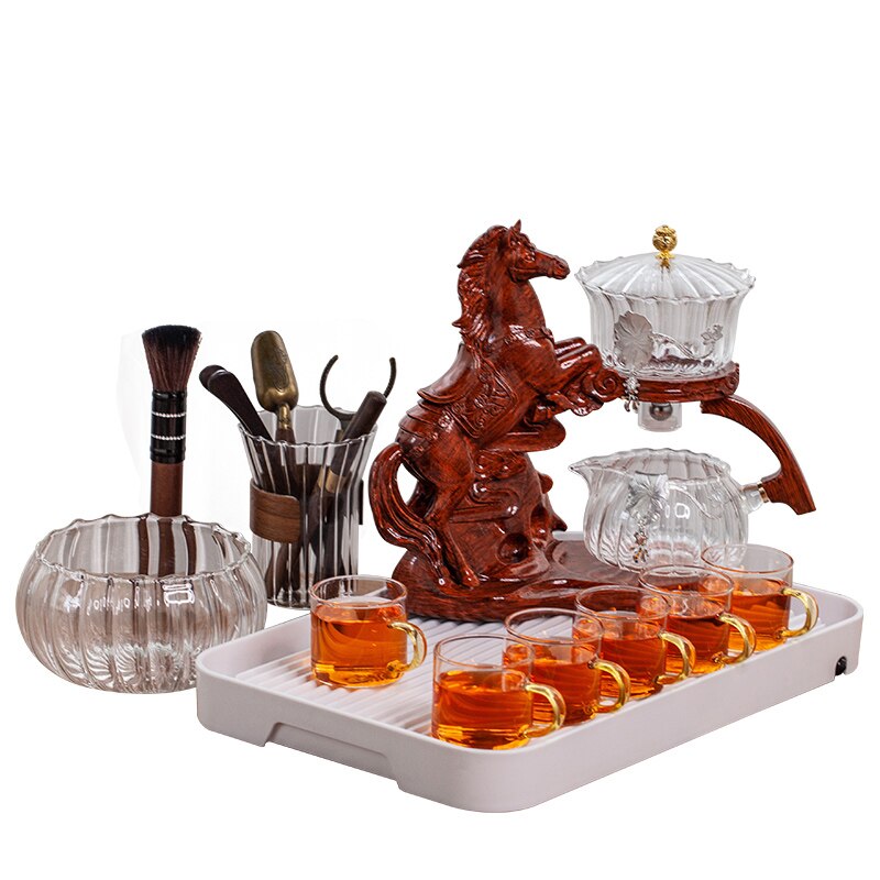 Creative Horse Teapot Full Automatic Glass Teapot Infuser Magnetic Water Diversion Heat-resistant Kungfu Tea Drinking Tea Set acacuss