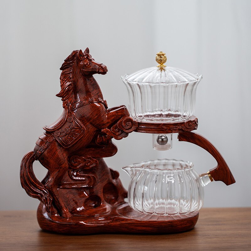 Creative Horse Teapot Full Automatic Glass Teapot Infuser Magnetic Water Diversion Heat-resistant Kungfu Tea Drinking Tea Set acacuss