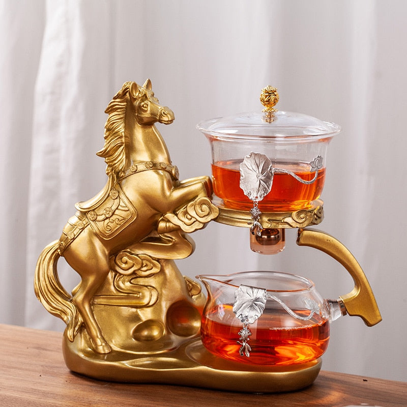 Creative Horse Teapot Full Automatic Glass Teapot Infuser Magnetic Water Diversion Heat-resistant Kungfu Tea Drinking Tea Set acacuss