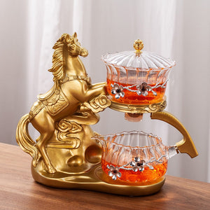 Creative Horse Teapot Full Automatic Glass Teapot Infuser Magnetic Water Diversion Heat-resistant Kungfu Tea Drinking Tea Set acacuss