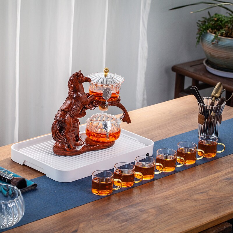 Creative Horse Teapot Full Automatic Glass Teapot Infuser Magnetic Water Diversion Heat-resistant Kungfu Tea Drinking Tea Set acacuss