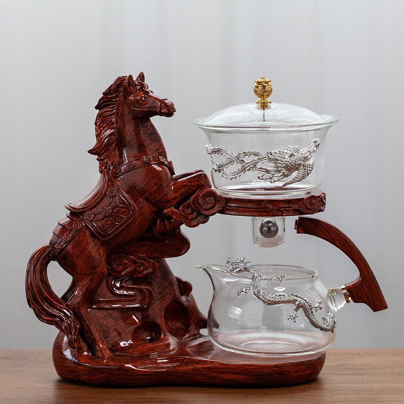 Creative Horse Teapot Full Automatic Glass Teapot Infuser Magnetic Water Diversion Heat-resistant Kungfu Tea Drinking Tea Set acacuss