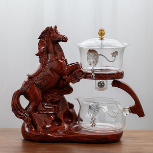 Creative Horse Teapot Full Automatic Glass Teapot Infuser Magnetic Water Diversion Heat-resistant Kungfu Tea Drinking Tea Set acacuss