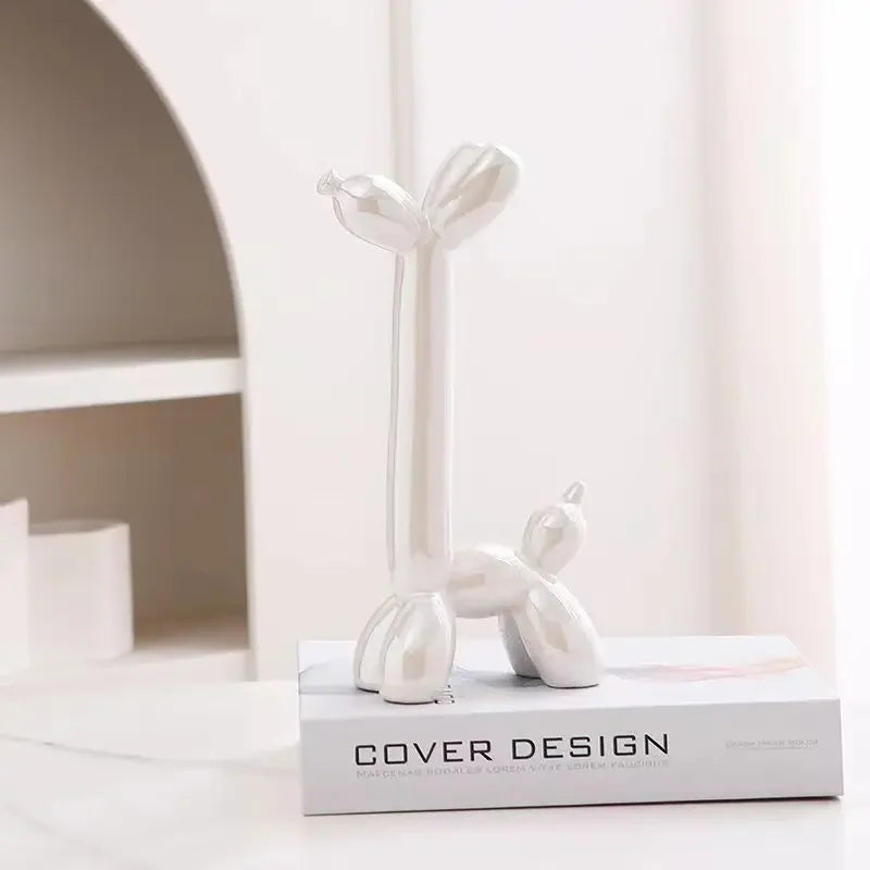 Creative Long Neck Balloon Dog Abstract Ceramic Ornaments Sculpture Study Room Statue Home Office Accessories Decoration Gift acacuss