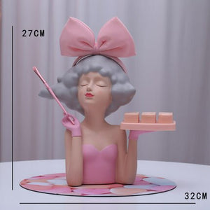 Creative Makeup Organizer Desk Decoration Girls Statue With Tray Resin Cosmetic Storage Container Nordic Living Room Ornament acacuss