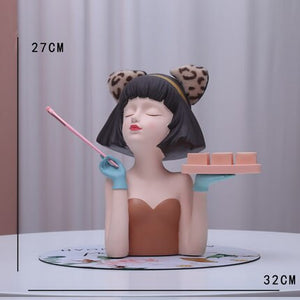 Creative Makeup Organizer Desk Decoration Girls Statue With Tray Resin Cosmetic Storage Container Nordic Living Room Ornament acacuss