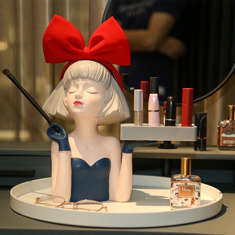 Creative Makeup Organizer Desk Decoration Girls Statue With Tray Resin Cosmetic Storage Container Nordic Living Room Ornament acacuss