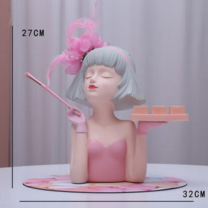 Creative Makeup Organizer Desk Decoration Girls Statue With Tray Resin Cosmetic Storage Container Nordic Living Room Ornament acacuss