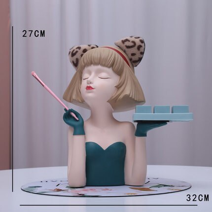 Creative Makeup Organizer Desk Decoration Girls Statue With Tray Resin Cosmetic Storage Container Nordic Living Room Ornament acacuss
