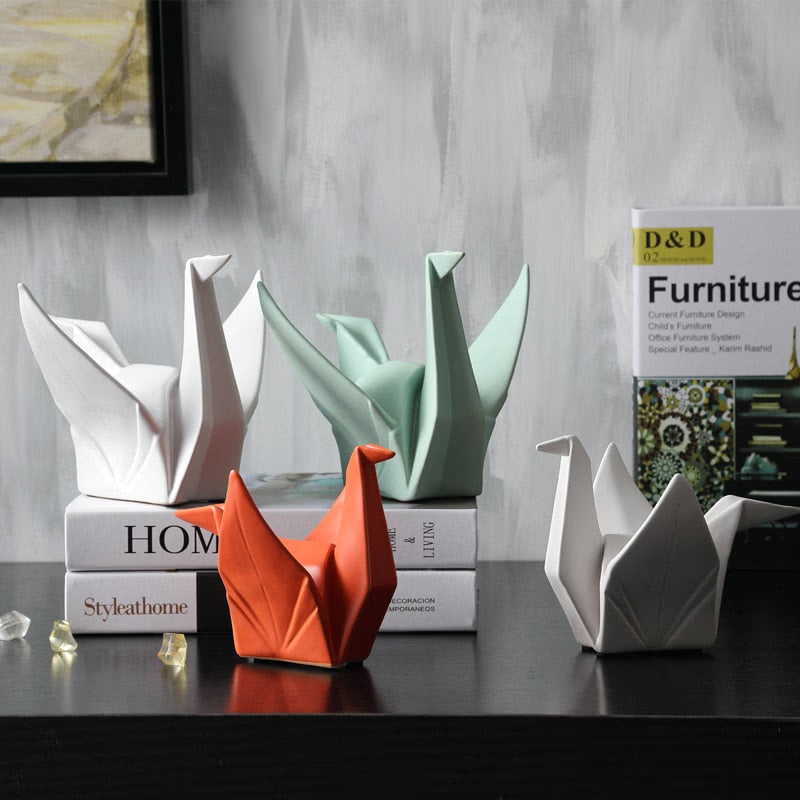 Creative Modern Bird Statue Abstract Ceramic Origami Animal Sculpture Office Living Room Desktop Decorations Home Decor Figurine acacuss