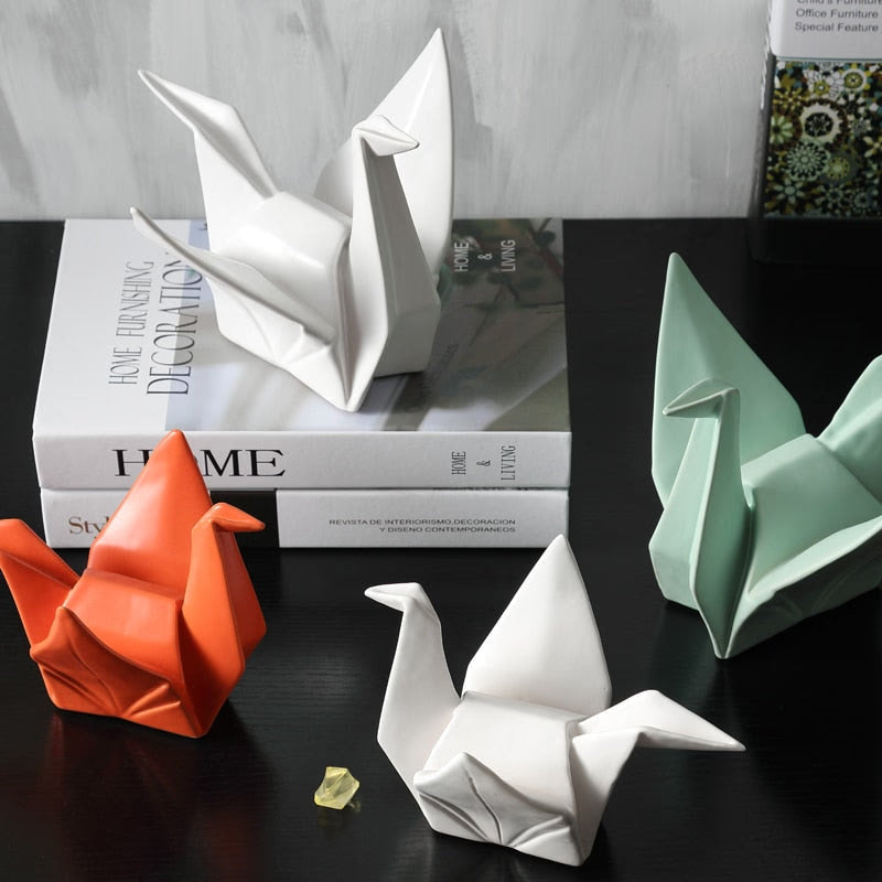 Creative Modern Bird Statue Abstract Ceramic Origami Animal Sculpture Office Living Room Desktop Decorations Home Decor Figurine acacuss