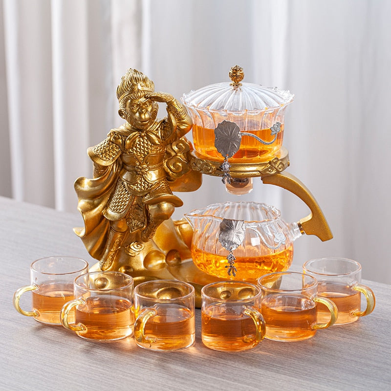 Creative Monkey King Glass Tea Set Automatic Teapot Tea Heat-resistant Kungfu Tea Drinking Tea Make Pu'er Tea Infuser acacuss