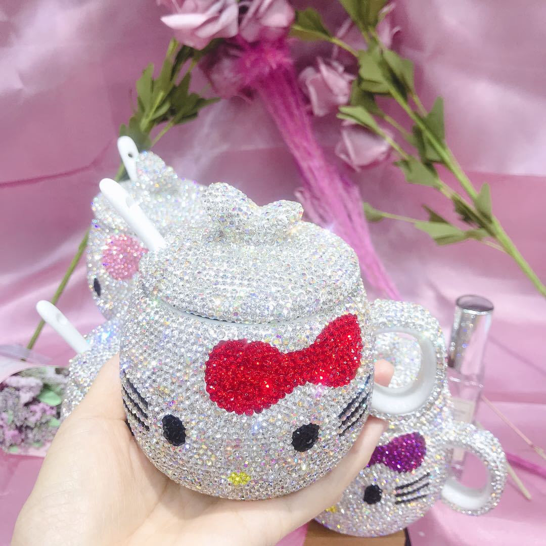 Creative Mug Cute Cat Style Diamond Inlaid Ceramic Luxury Coffee Cup acacuss