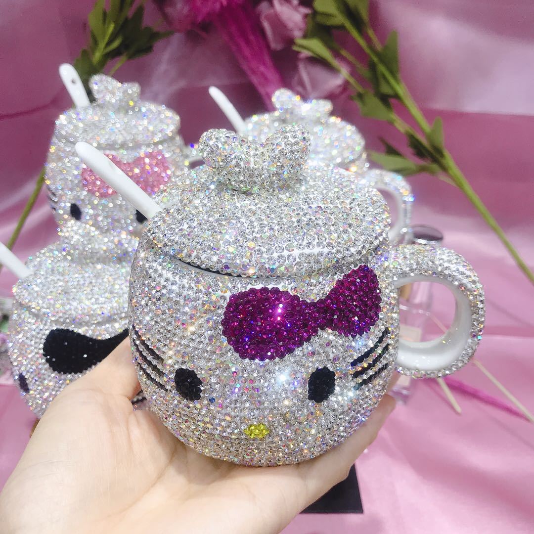 Creative Mug Cute Cat Style Diamond Inlaid Ceramic Luxury Coffee Cup acacuss