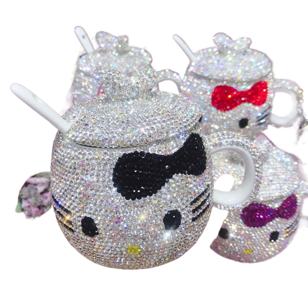 Creative Mug Cute Cat Style Diamond Inlaid Ceramic Luxury Coffee Cup acacuss